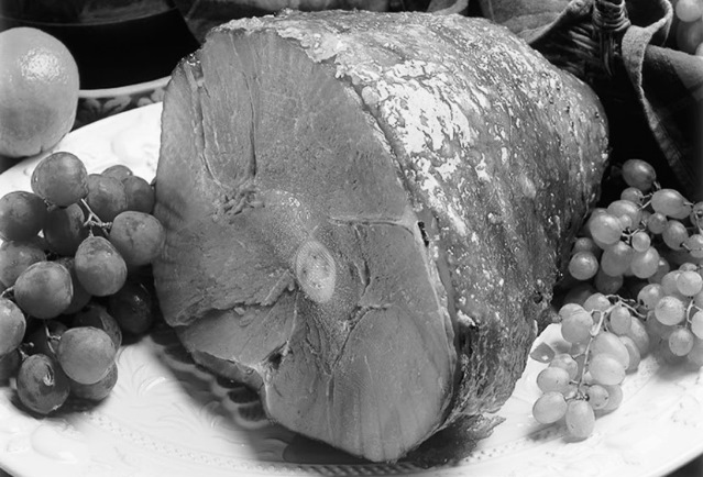 A slow-smoked honey glazed ham